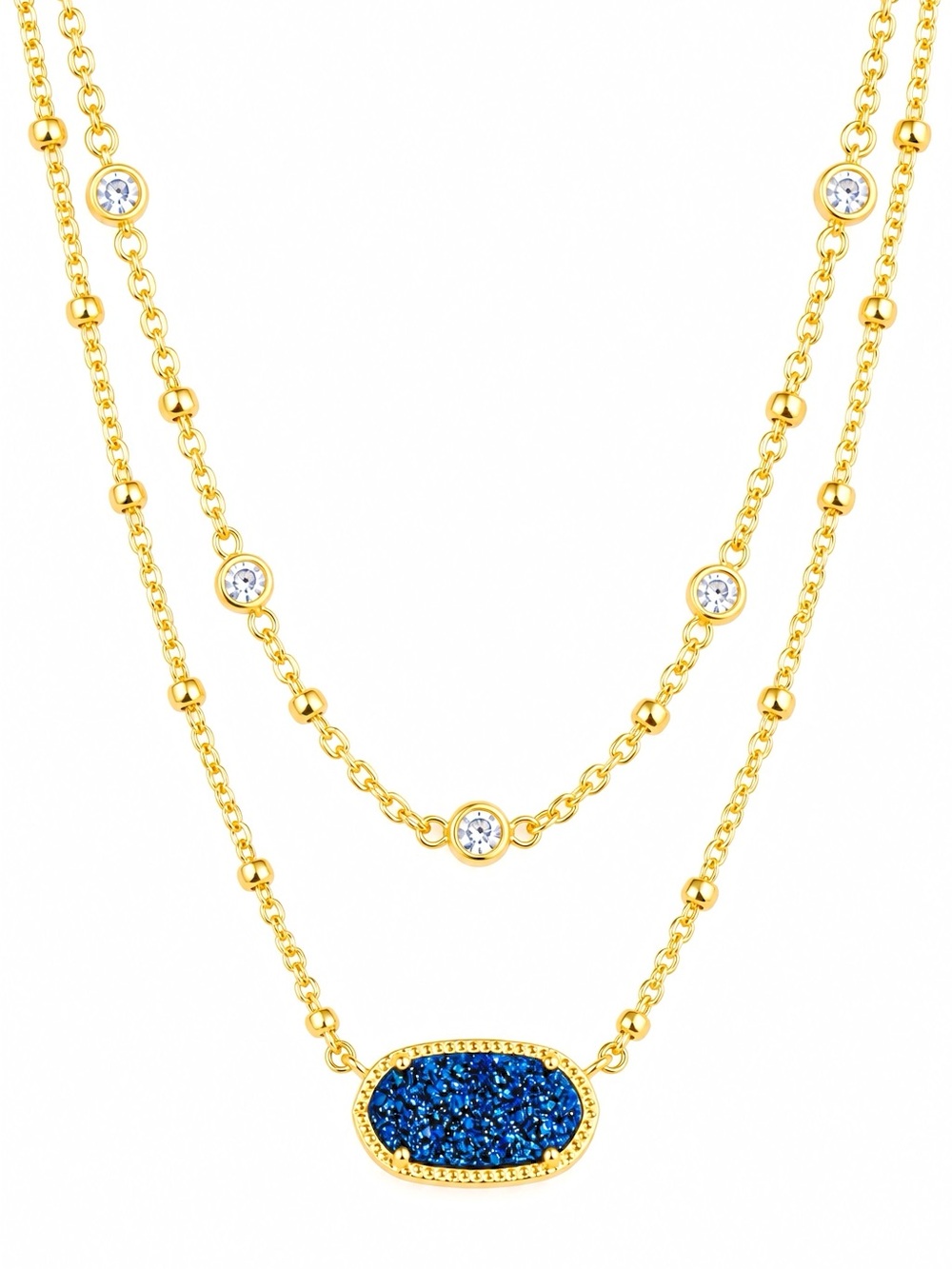 Kendra Scott Elisa double strand Gold Necklace in Blue Drusy